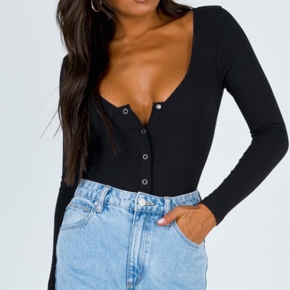 Princess Polly Tops - Princess Polly - Button Up Body Suit - black - 8